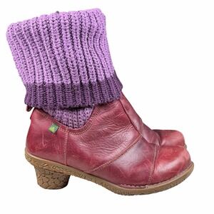 EL Naturalista Tesela Wool‎ Knit Yggdrasil Rioja Purple Leather Boots Sz US 5